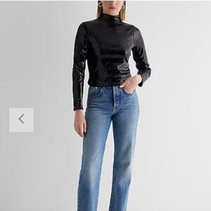 NWT Express Body Contour Sequin Mock Neck Long Sleeve Tee - size Medium